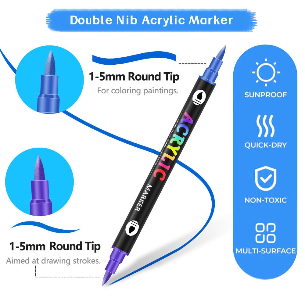 🌈✨Dual Tip Acrylic Paint Pen Marker🖌️24/48/72/120 Colors