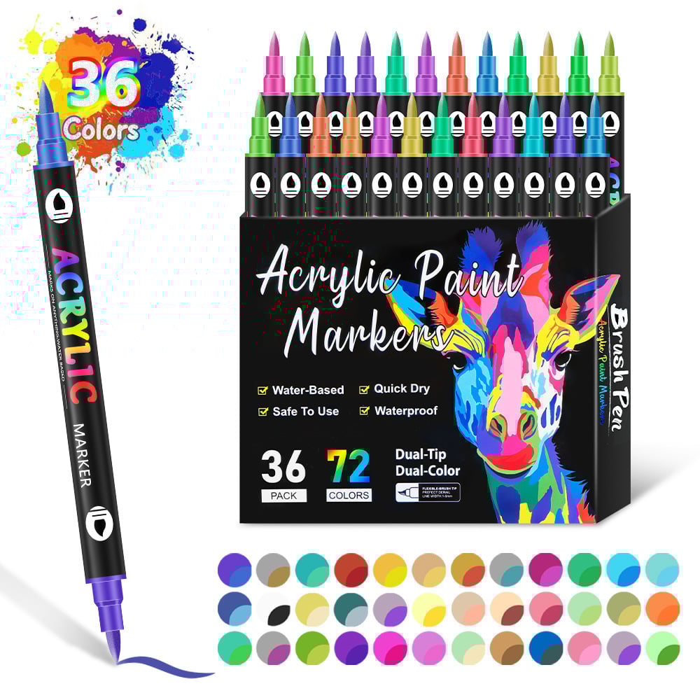 🌈✨Dual Tip Acrylic Paint Pen Marker🖌️24/48/72/120 Colors