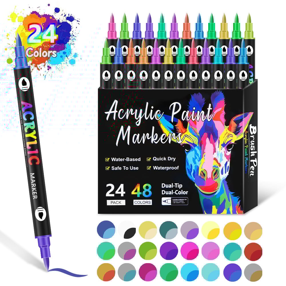🌈✨Dual Tip Acrylic Paint Pen Marker🖌️24/48/72/120 Colors