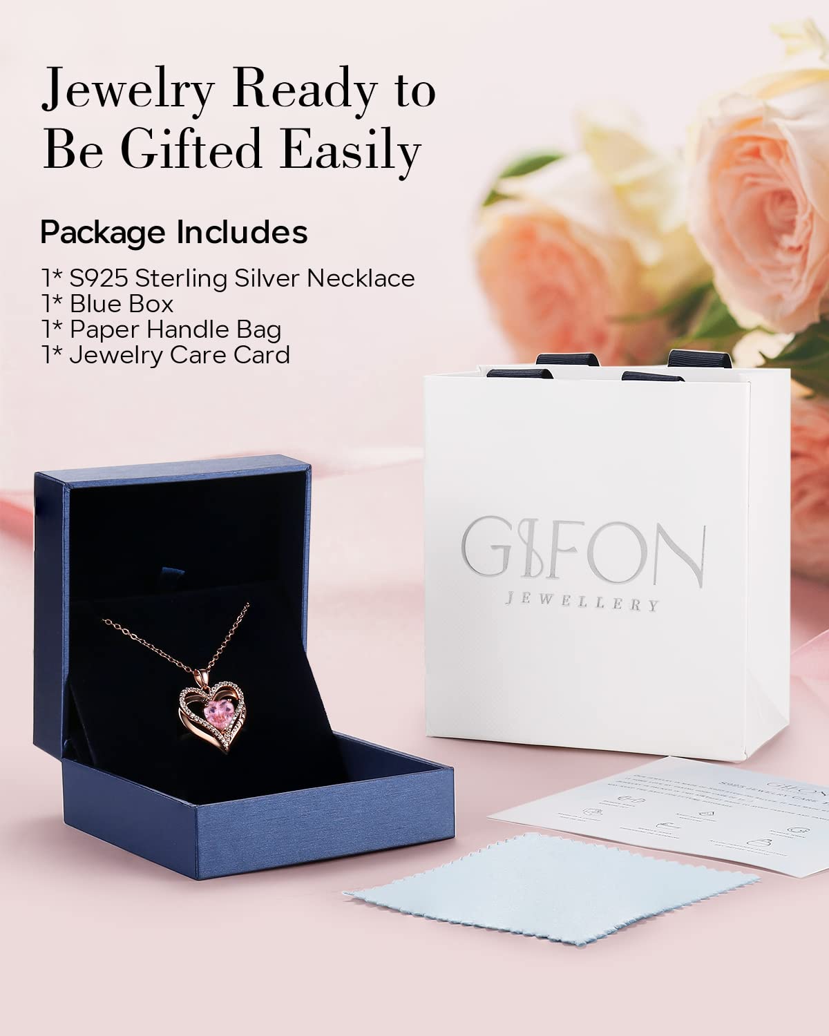 S925 Sterling Silver Necklace for Women Wife Rose Gold Mom Girlfriend Daughter Heart