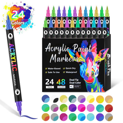 🌈✨Dual Tip Acrylic Paint Pen Marker🖌️24/48/72/120 Colors