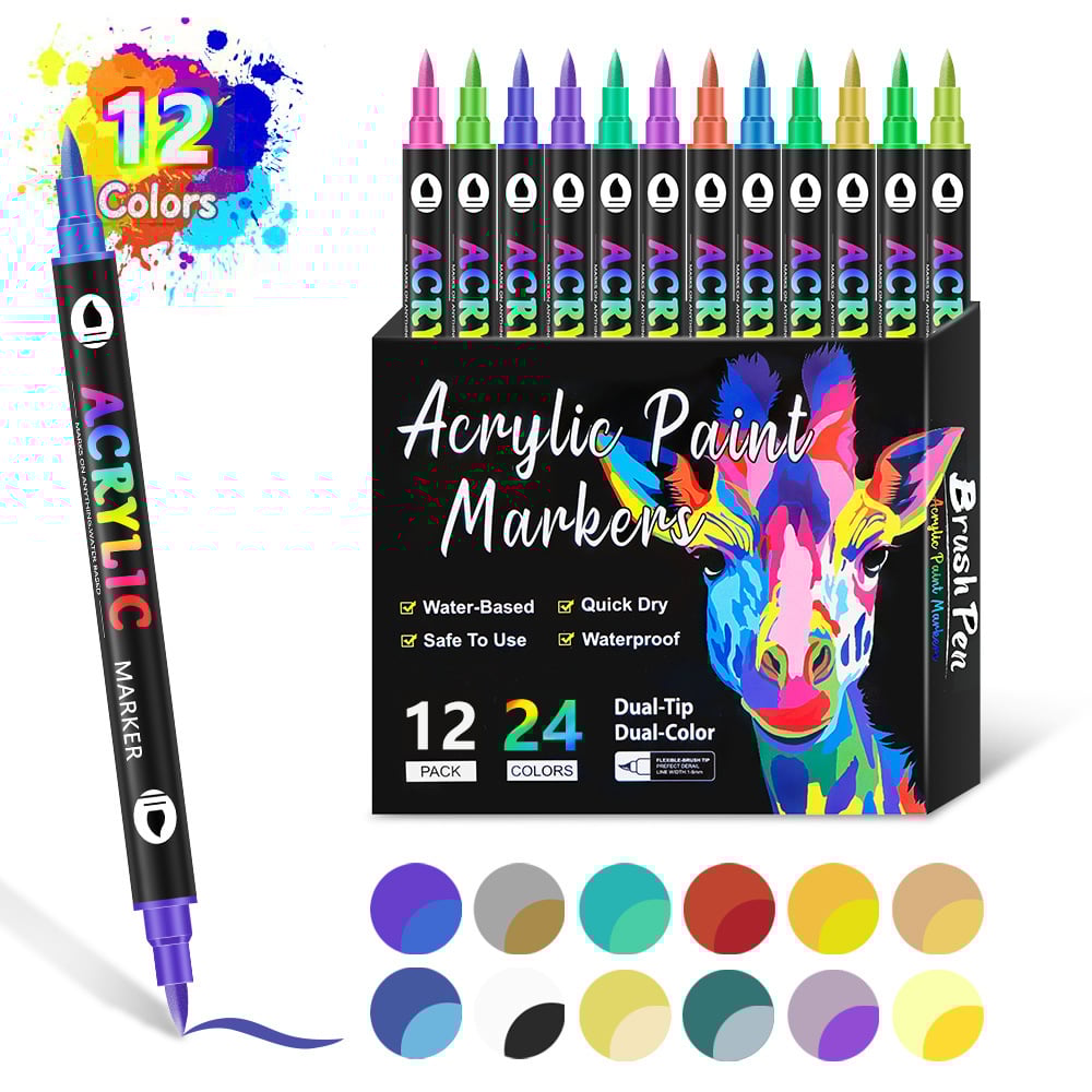 🌈✨Dual Tip Acrylic Paint Pen Marker🖌️24/48/72/120 Colors