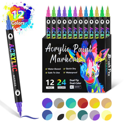 🌈✨Dual Tip Acrylic Paint Pen Marker🖌️24/48/72/120 Colors