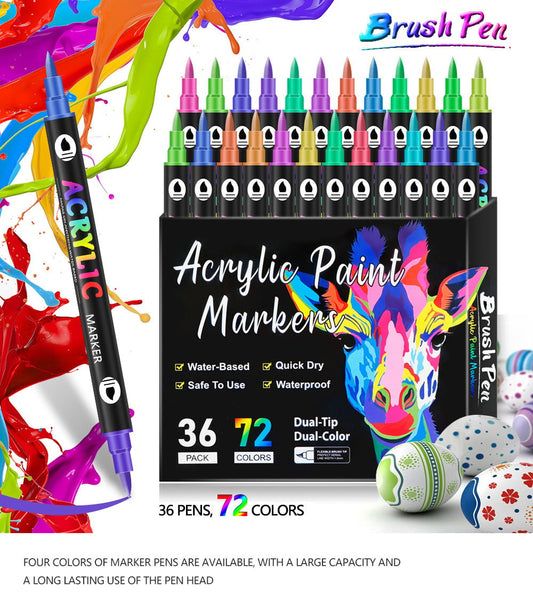 🌈✨Dual Tip Acrylic Paint Pen Marker🖌️24/48/72/120 Colors