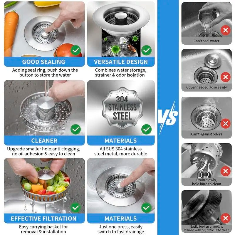 🔥Upgraded 3 in 1 Kitchen Sink Drain Strainer